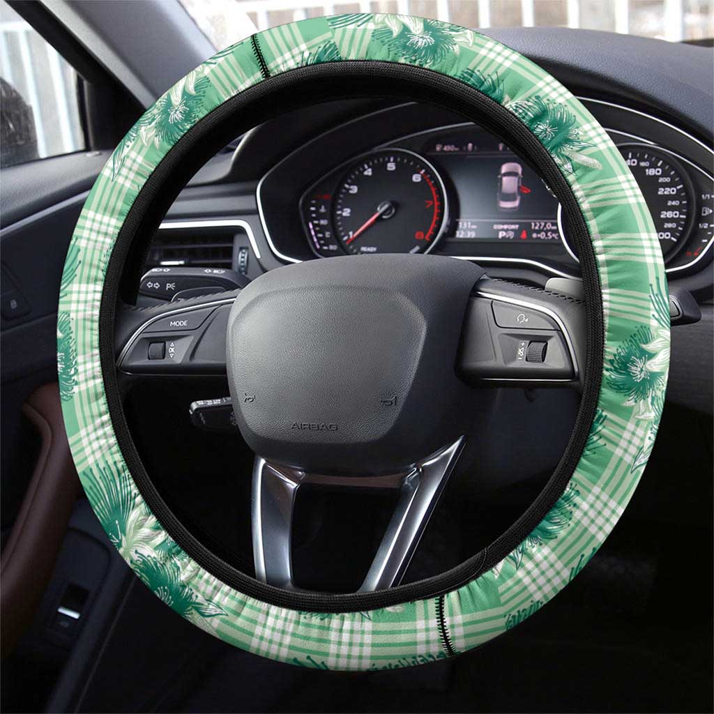 Green Palaka Hawaii Steering Wheel Cover Hawaiian Lehua Blossoms