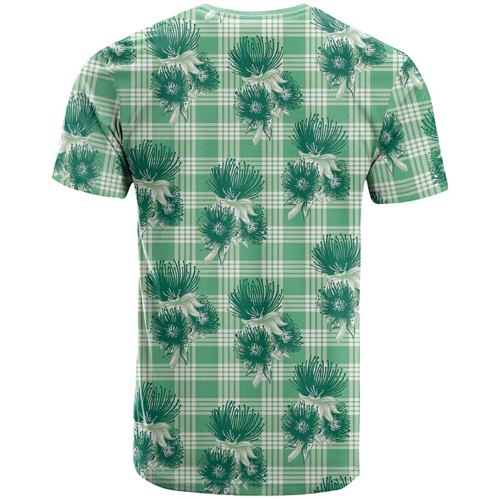 Green Palaka Hawaii T Shirt Hawaiian Lehua Blossoms