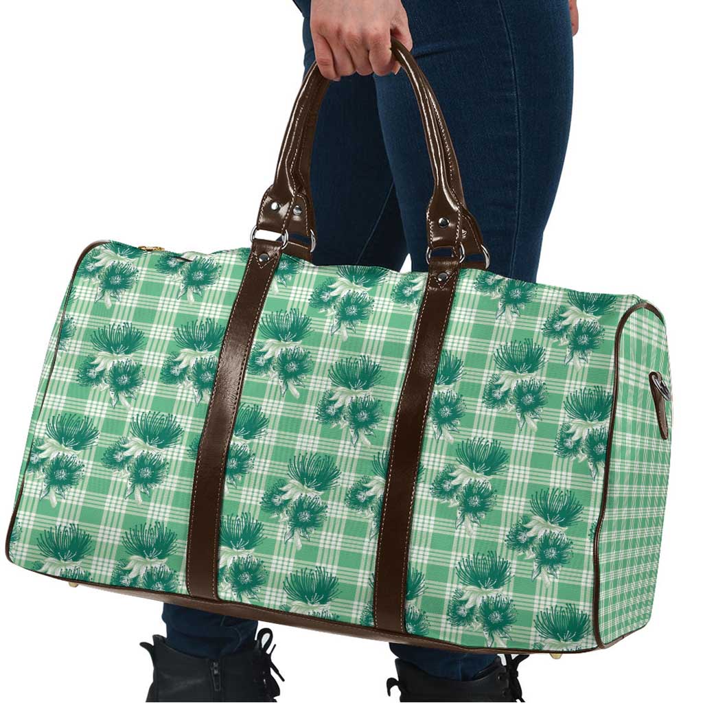 Green Palaka Hawaii Travel Bag Hawaiian Lehua Blossoms