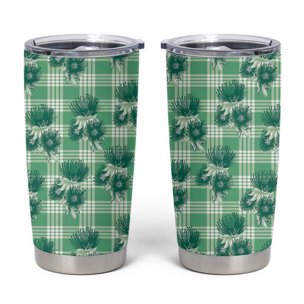 Green Palaka Hawaii Tumbler Cup Hawaiian Lehua Blossoms