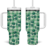 Green Palaka Hawaii Tumbler With Handle Hawaiian Lehua Blossoms