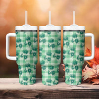 Green Palaka Hawaii Tumbler With Handle Hawaiian Lehua Blossoms