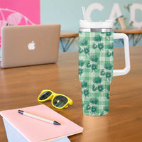 Green Palaka Hawaii Tumbler With Handle Hawaiian Lehua Blossoms