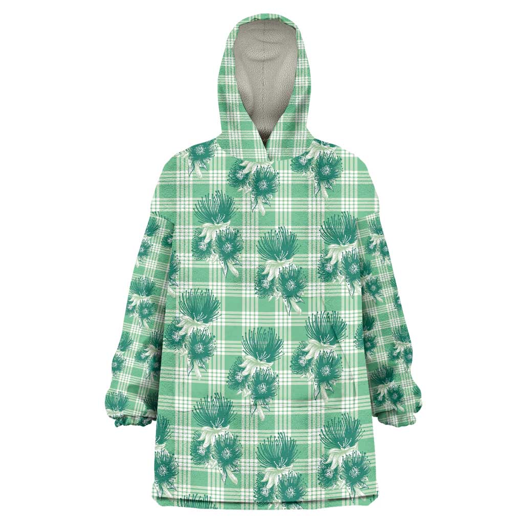 Green Palaka Hawaii Wearable Blanket Hoodie Hawaiian Lehua Blossoms LT05 One Size Green - Polynesian Pride