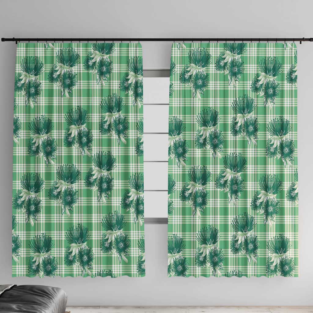 Green Palaka Hawaii Window Curtain Hawaiian Lehua Blossoms