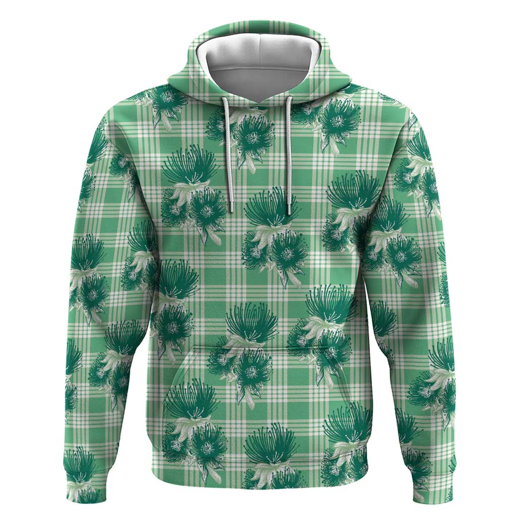 Green Palaka Hawaii Zip Hoodie Hawaiian Lehua Blossoms LT05 Pullover Hoodie Green - Polynesian Pride