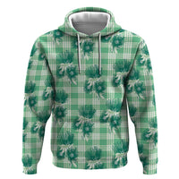 Green Palaka Hawaii Zip Hoodie Hawaiian Lehua Blossoms LT05 Pullover Hoodie Green - Polynesian Pride