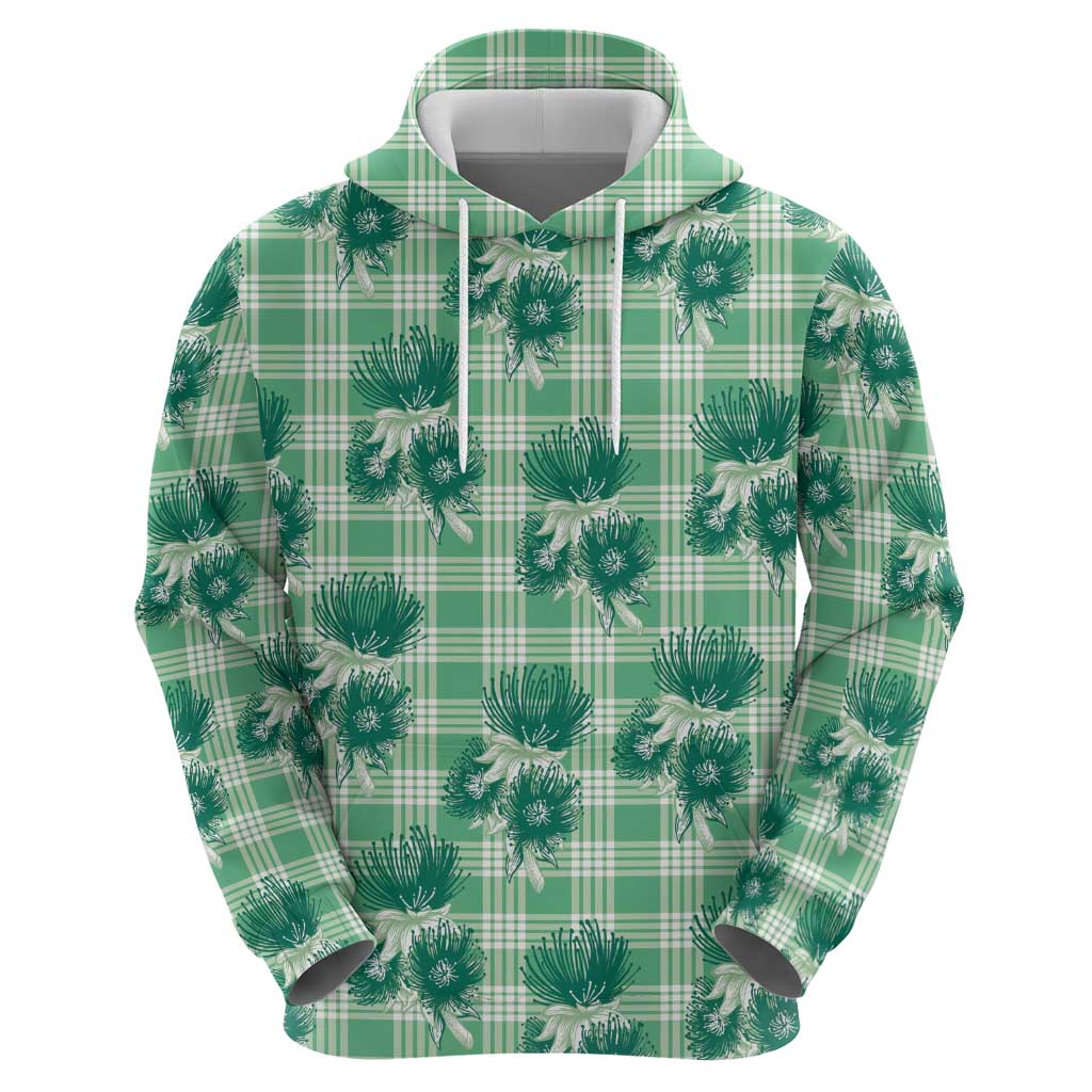 Green Palaka Hawaii Zip Hoodie Hawaiian Lehua Blossoms LT05 - Polynesian Pride