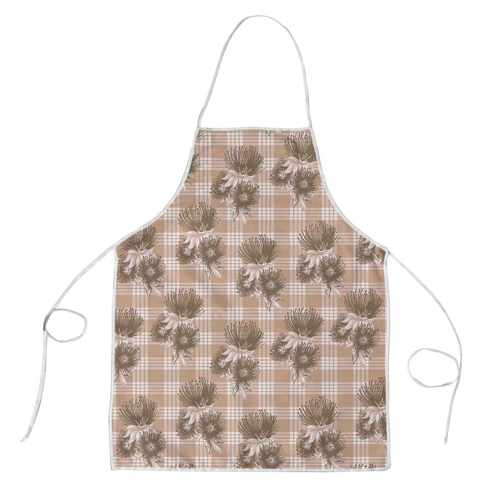 Brown Palaka Hawaii Apron Hawaiian Lehua Blossoms