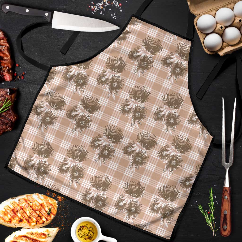 Brown Palaka Hawaii Apron Hawaiian Lehua Blossoms