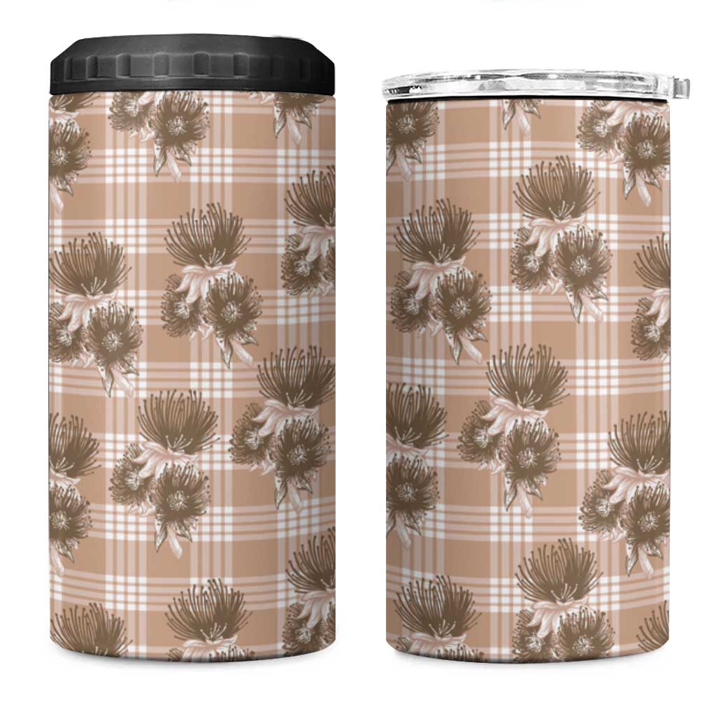 Brown Palaka Hawaii 4 in 1 Can Cooler Tumbler Hawaiian Lehua Blossoms LT05 One Size: 16 oz Brown - Polynesian Pride