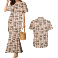 Brown Palaka Hawaii Couples Matching Mermaid Dress and Hawaiian Shirt Hawaiian Lehua Blossoms