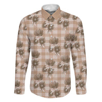 Brown Palaka Hawaii Family Matching Long Sleeve Bodycon Dress and Hawaiian Shirt Hawaiian Lehua Blossoms LT05 Dad's Shirt - Long Sleeve Brown - Polynesian Pride
