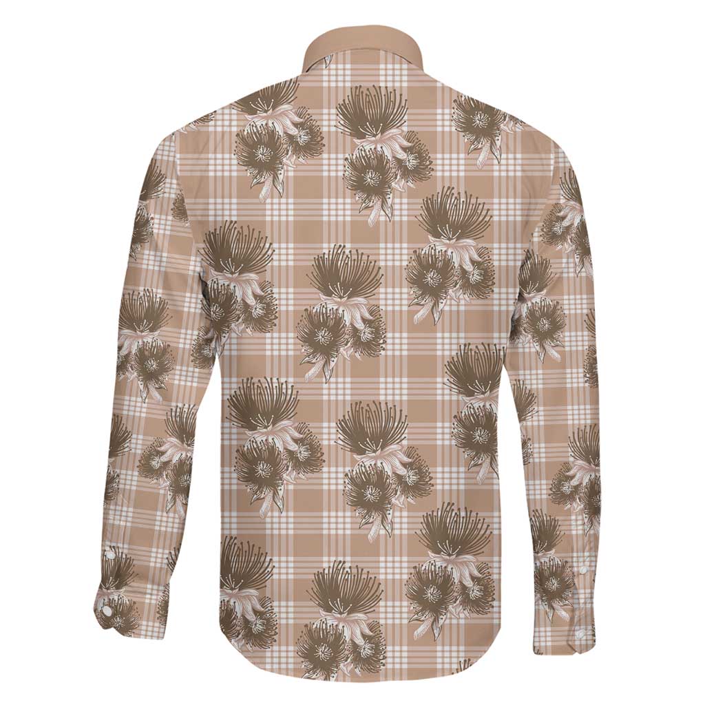 Brown Palaka Hawaii Family Matching Off The Shoulder Long Sleeve Dress and Hawaiian Shirt Hawaiian Lehua Blossoms LT05 - Polynesian Pride