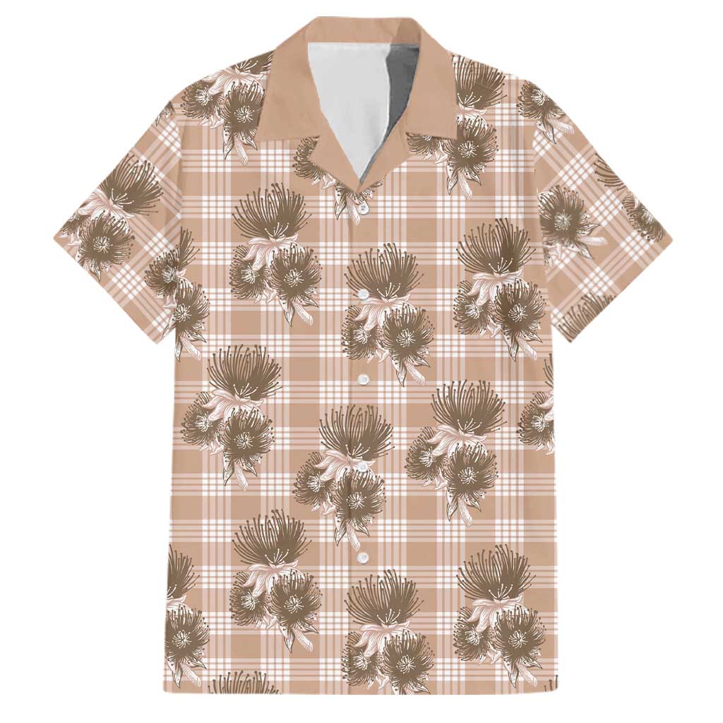 Brown Palaka Hawaii Family Matching Off Shoulder Short Dress and Hawaiian Shirt Hawaiian Lehua Blossoms LT05 Dad's Shirt - Short Sleeve Brown - Polynesian Pride