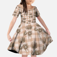 Brown Palaka Hawaii Family Matching Short Sleeve Bodycon Dress and Hawaiian Shirt Hawaiian Lehua Blossoms LT05 Daughter's Dress Brown - Polynesian Pride