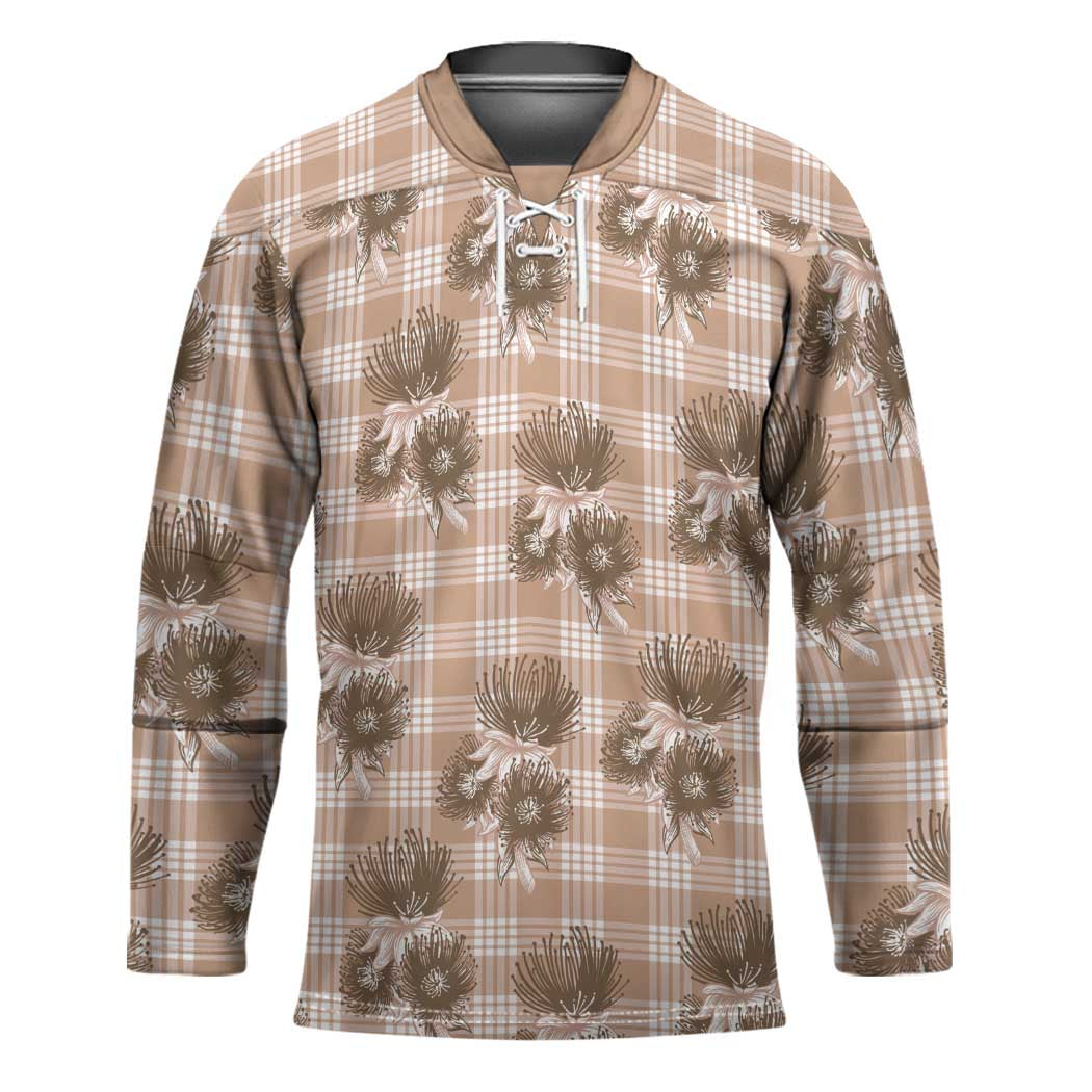 Brown Palaka Hawaii Hockey Jersey Hawaiian Lehua Blossoms