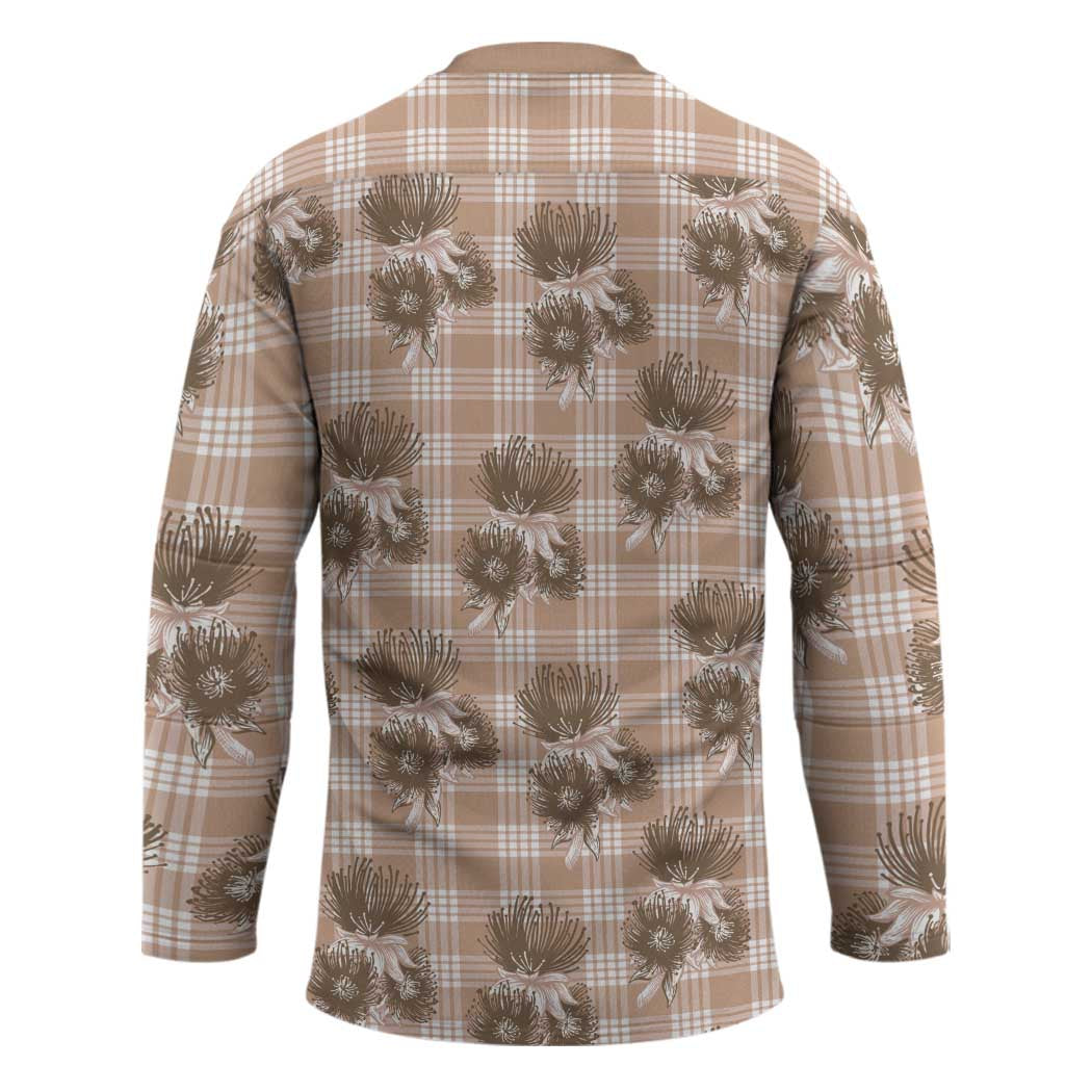Brown Palaka Hawaii Hockey Jersey Hawaiian Lehua Blossoms