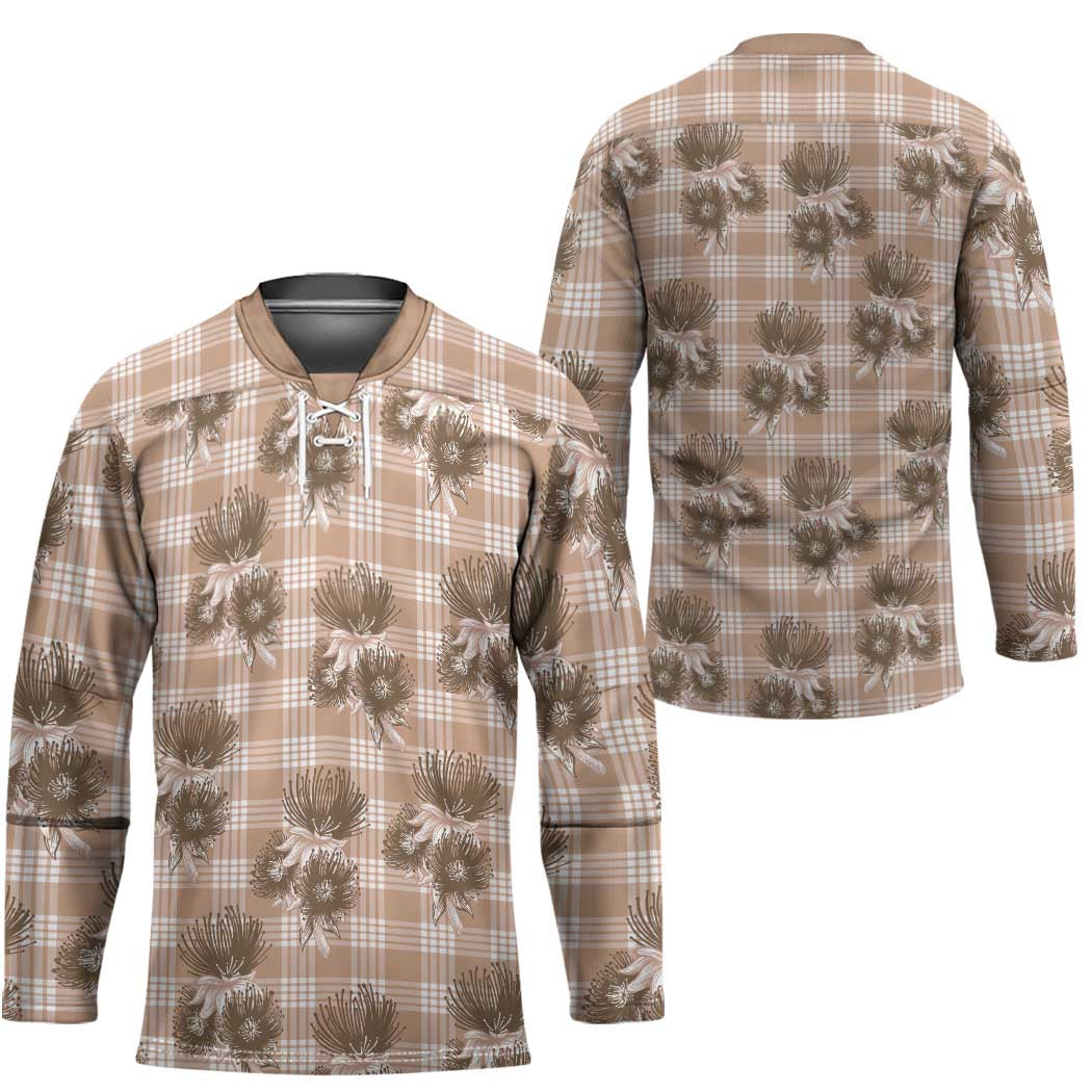 Brown Palaka Hawaii Hockey Jersey Hawaiian Lehua Blossoms