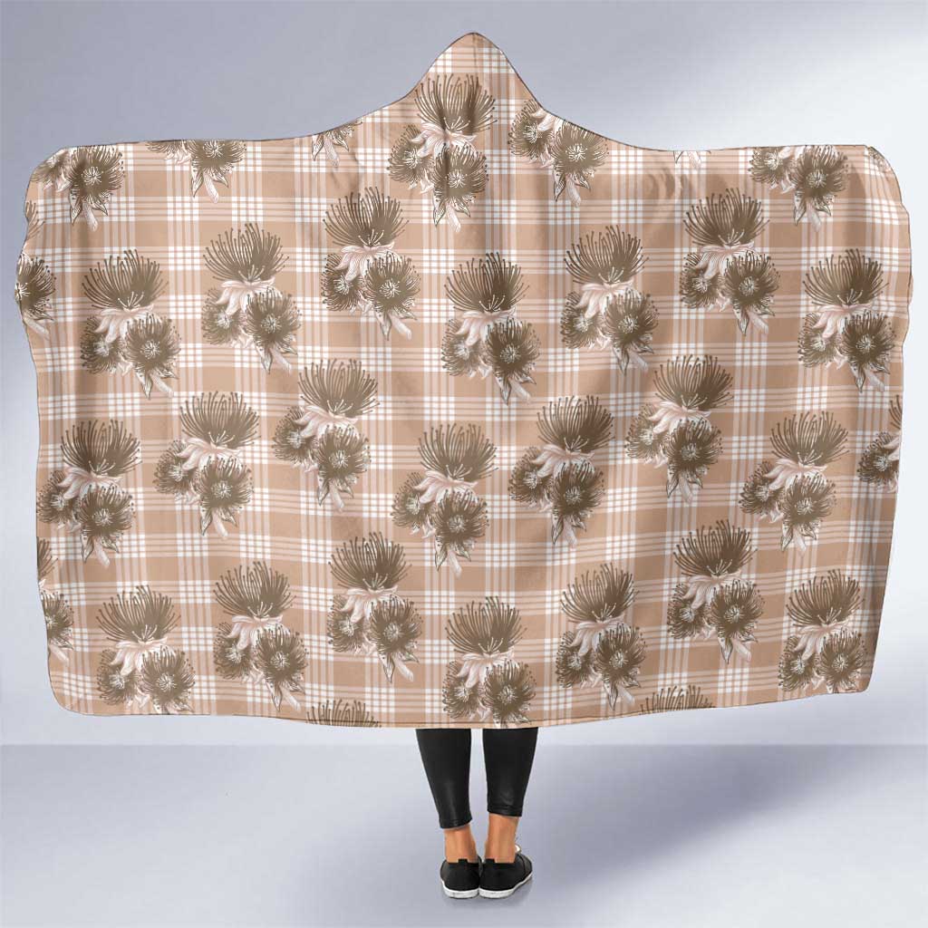 Brown Palaka Hawaii Hooded Blanket Hawaiian Lehua Blossoms LT05 One Size Brown - Polynesian Pride