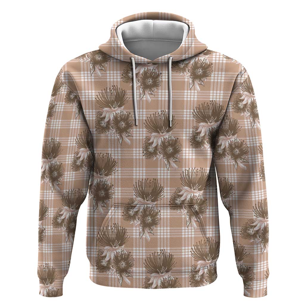 Brown Palaka Hawaii Hoodie Hawaiian Lehua Blossoms LT05 Pullover Hoodie Brown - Polynesian Pride