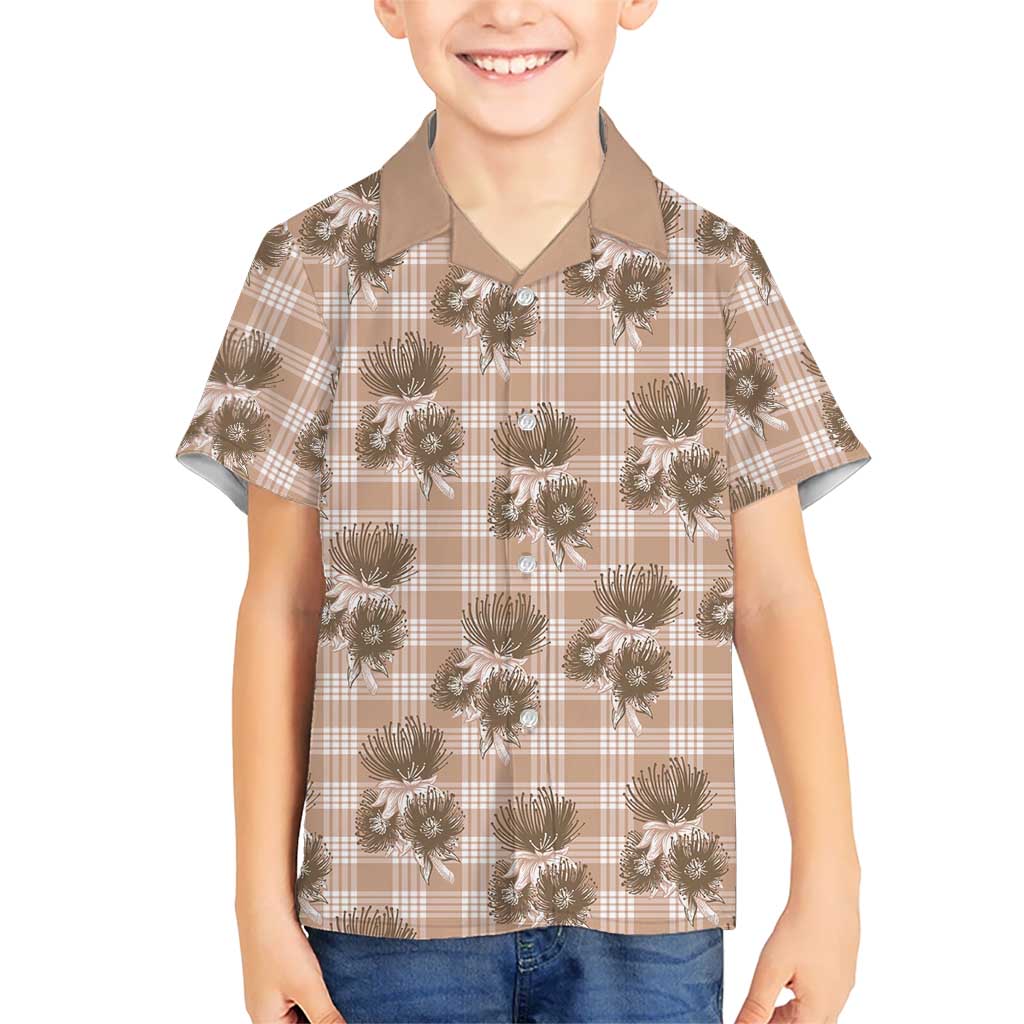 Brown Palaka Hawaii Kid Hawaiian Shirt Hawaiian Lehua Blossoms LT05 Kid Brown - Polynesian Pride