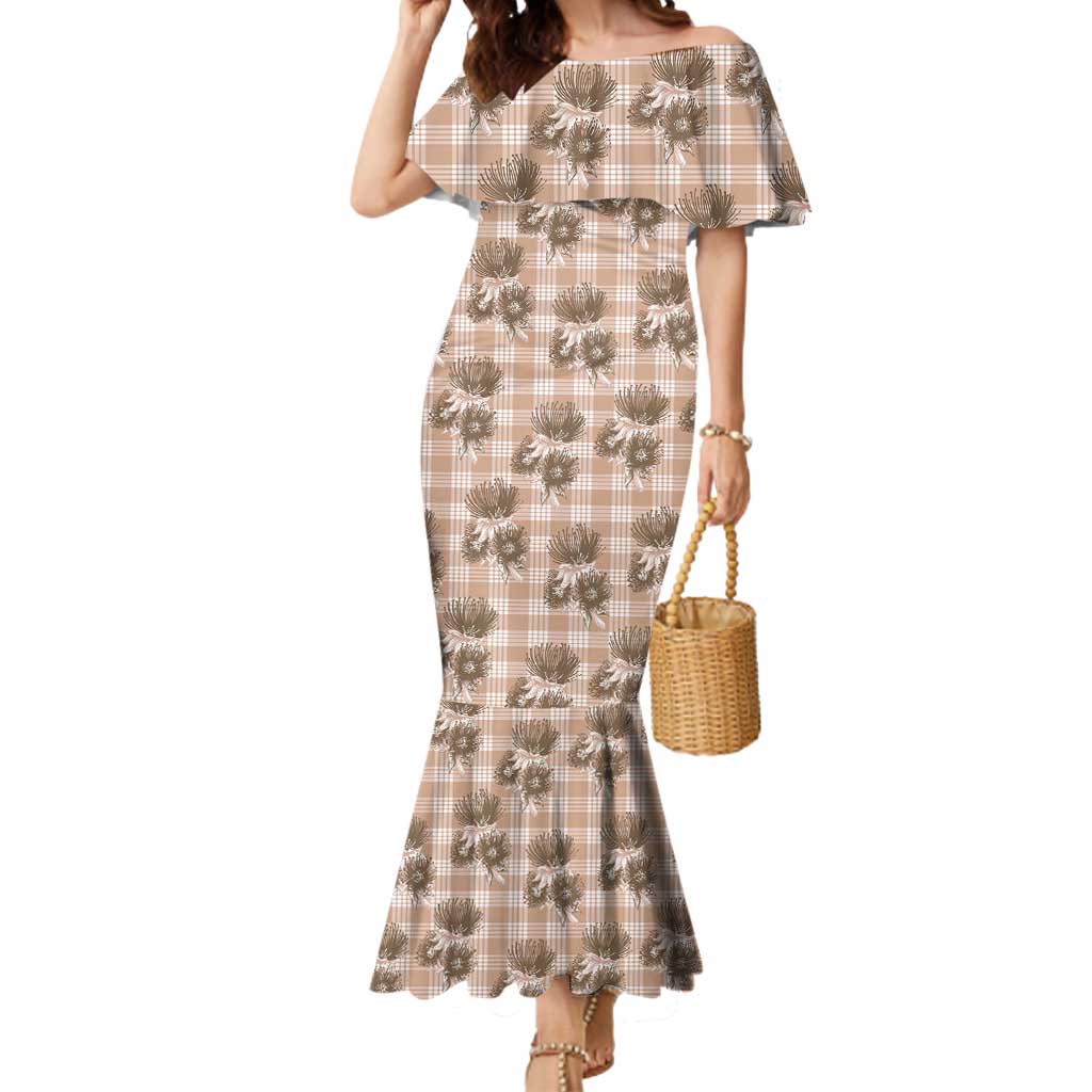Brown Palaka Hawaii Mermaid Dress Hawaiian Lehua Blossoms LT05 Women Brown - Polynesian Pride