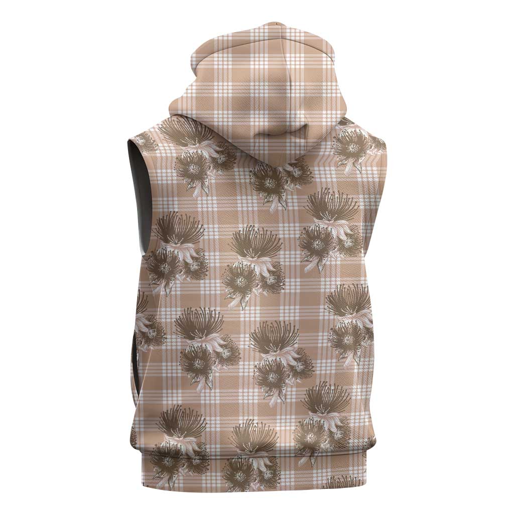 Brown Palaka Hawaii Sleeveless Hoodie Hawaiian Lehua Blossoms LT05 - Polynesian Pride