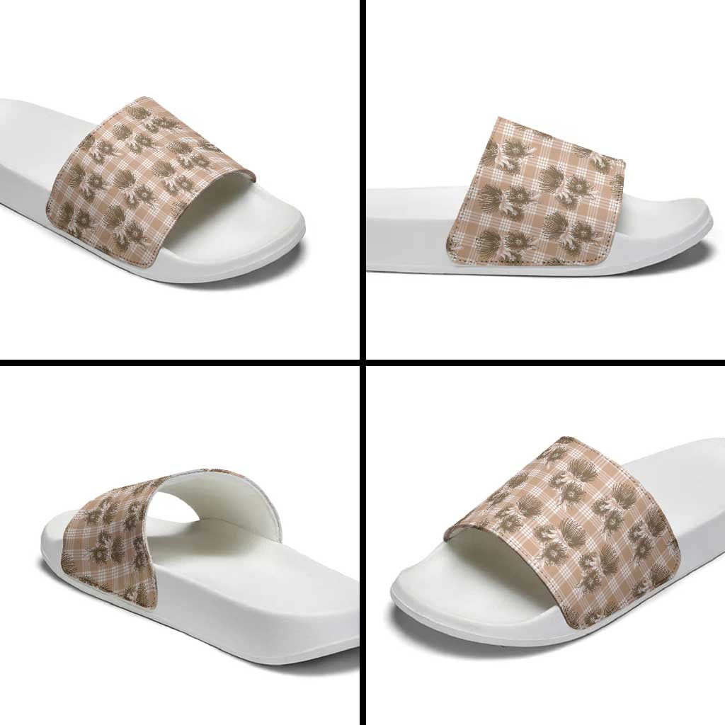 Brown Palaka Hawaii Slide Sandals Hawaiian Lehua Blossoms LT05 - Polynesian Pride