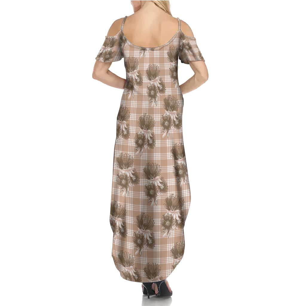 Brown Palaka Hawaii Summer Maxi Dress Hawaiian Lehua Blossoms LT05 - Polynesian Pride