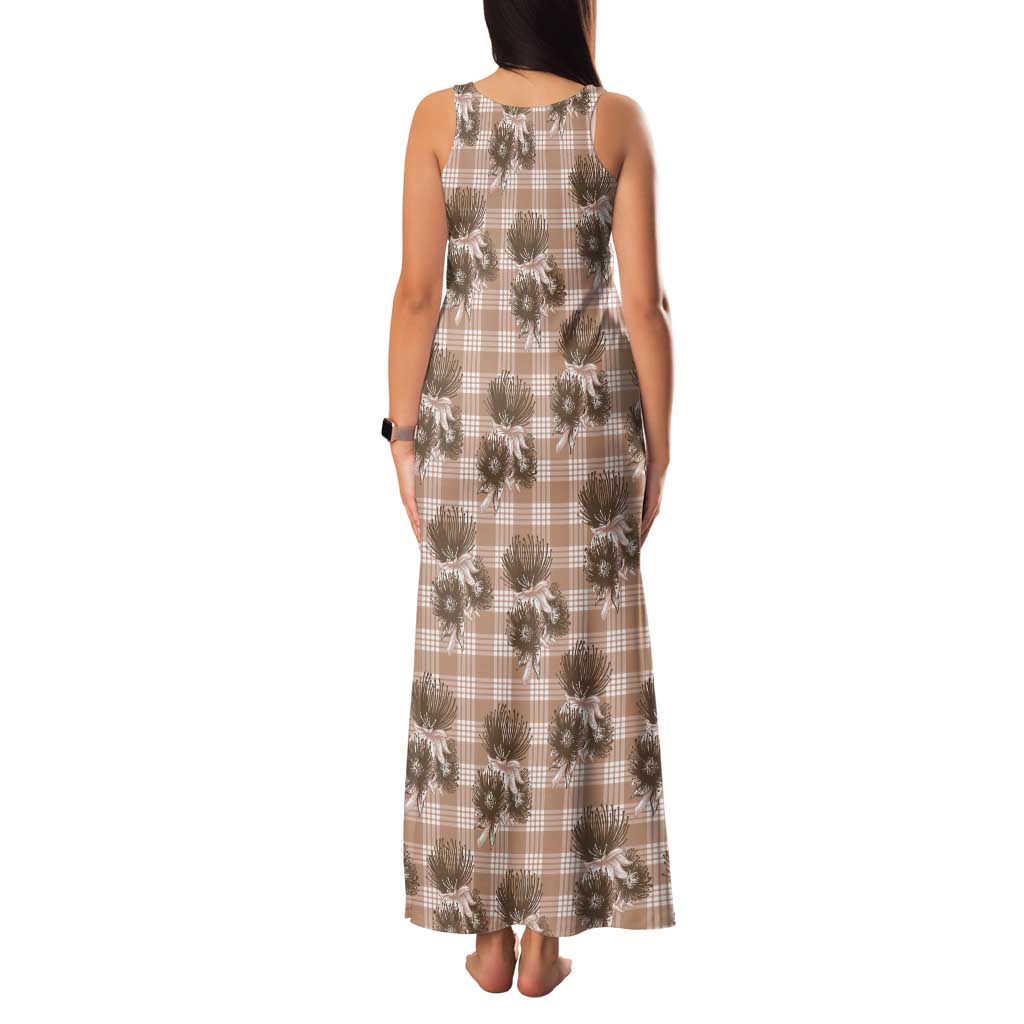 Brown Palaka Hawaii Tank Maxi Dress Hawaiian Lehua Blossoms LT05 - Polynesian Pride