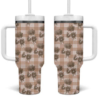Brown Palaka Hawaii Tumbler With Handle Hawaiian Lehua Blossoms