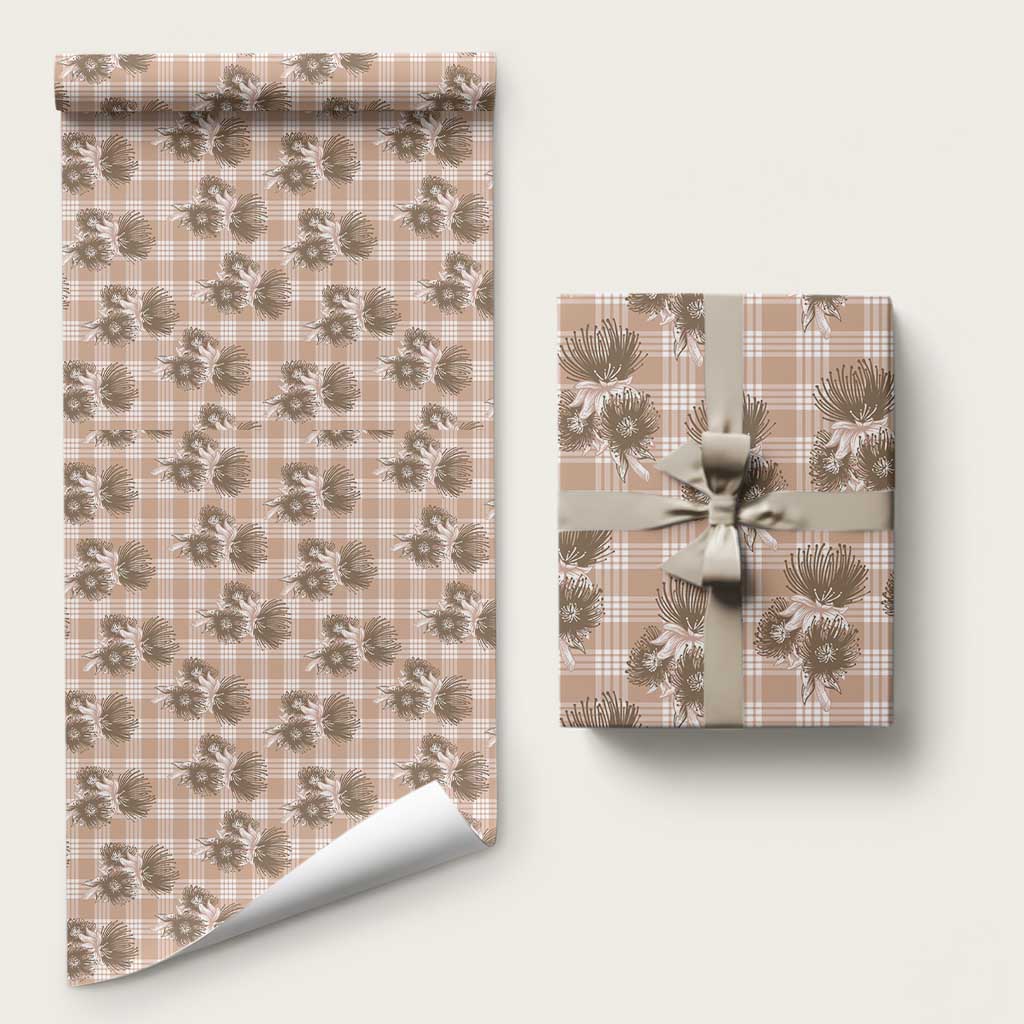 Brown Palaka Hawaii Wrapping Paper Hawaiian Lehua Blossoms