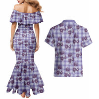Purple Palaka Hawaii Couples Matching Mermaid Dress and Hawaiian Shirt Hawaiian Lehua Blossoms