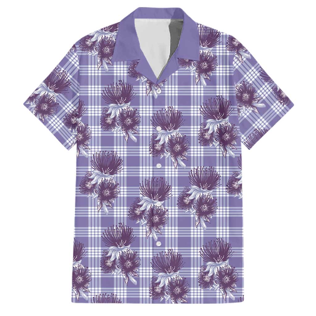 Purple Palaka Hawaii Family Matching Long Sleeve Bodycon Dress and Hawaiian Shirt Hawaiian Lehua Blossoms LT05 Dad's Shirt - Short Sleeve Purple - Polynesian Pride