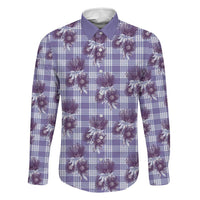 Purple Palaka Hawaii Family Matching Mermaid Dress and Hawaiian Shirt Hawaiian Lehua Blossoms LT05 Dad's Shirt - Long Sleeve Purple - Polynesian Pride