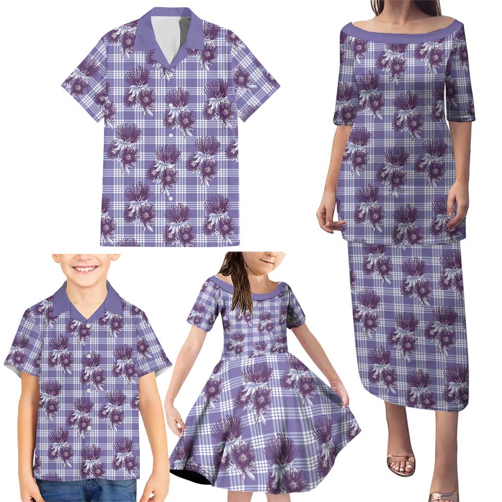 Purple Palaka Hawaii Family Matching Puletasi and Hawaiian Shirt Hawaiian Lehua Blossoms LT05 - Polynesian Pride