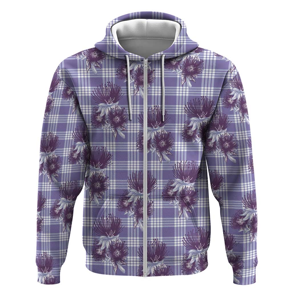 Purple Palaka Hawaii Hoodie Hawaiian Lehua Blossoms LT05 Zip Hoodie Purple - Polynesian Pride