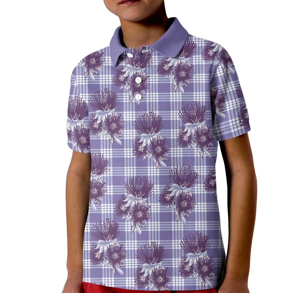 Purple Palaka Hawaii Kid Polo Shirt Hawaiian Lehua Blossoms LT05 Kid Purple - Polynesian Pride