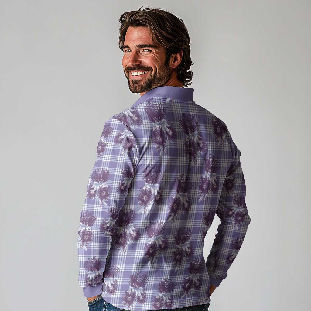 Purple Palaka Hawaii Long Sleeve Polo Shirt Hawaiian Lehua Blossoms LT05 - Polynesian Pride