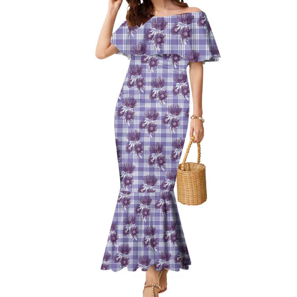 Purple Palaka Hawaii Mermaid Dress Hawaiian Lehua Blossoms LT05 Women Purple - Polynesian Pride