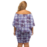 Purple Palaka Hawaii Off Shoulder Short Dress Hawaiian Lehua Blossoms LT05 - Polynesian Pride