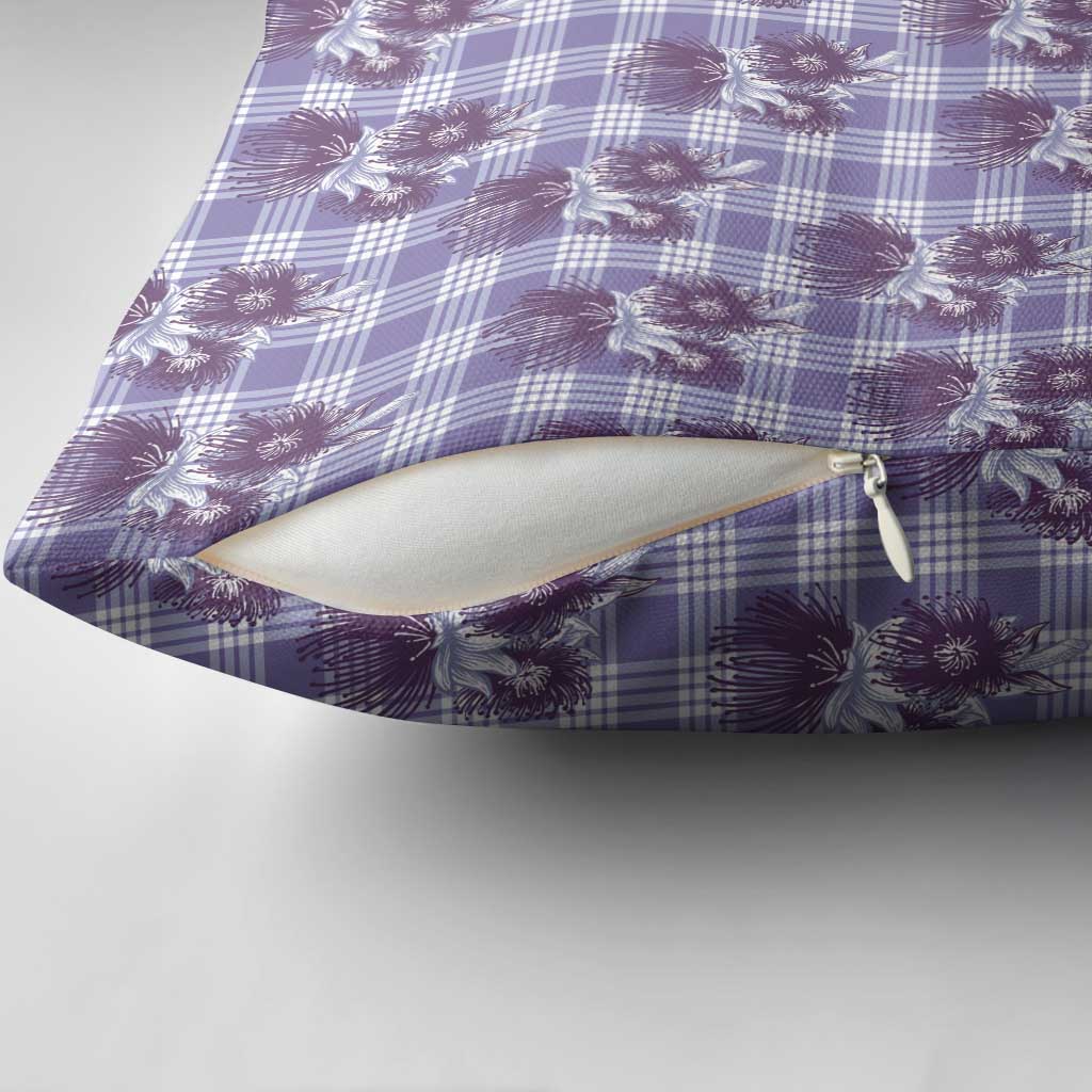 Purple Palaka Hawaii Pillow Cover Hawaiian Lehua Blossoms