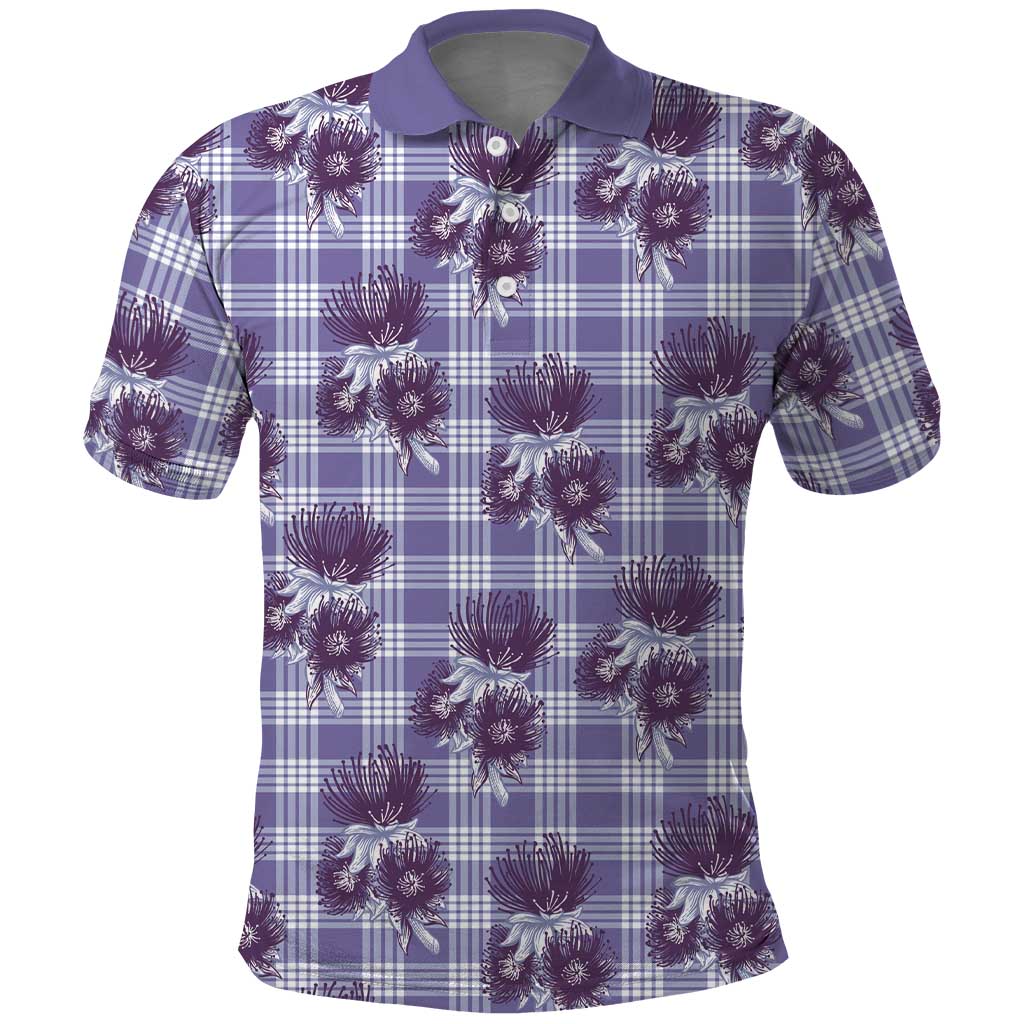 Purple Palaka Hawaii Polo Shirt Hawaiian Lehua Blossoms