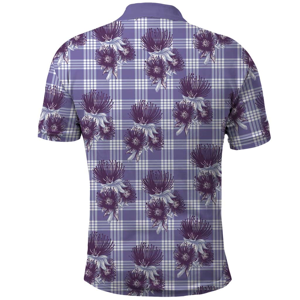 Purple Palaka Hawaii Polo Shirt Hawaiian Lehua Blossoms