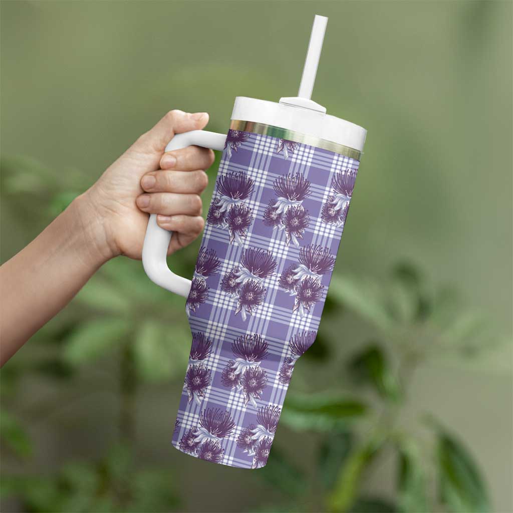 Purple Palaka Hawaii Tumbler With Handle Hawaiian Lehua Blossoms