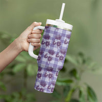 Purple Palaka Hawaii Tumbler With Handle Hawaiian Lehua Blossoms