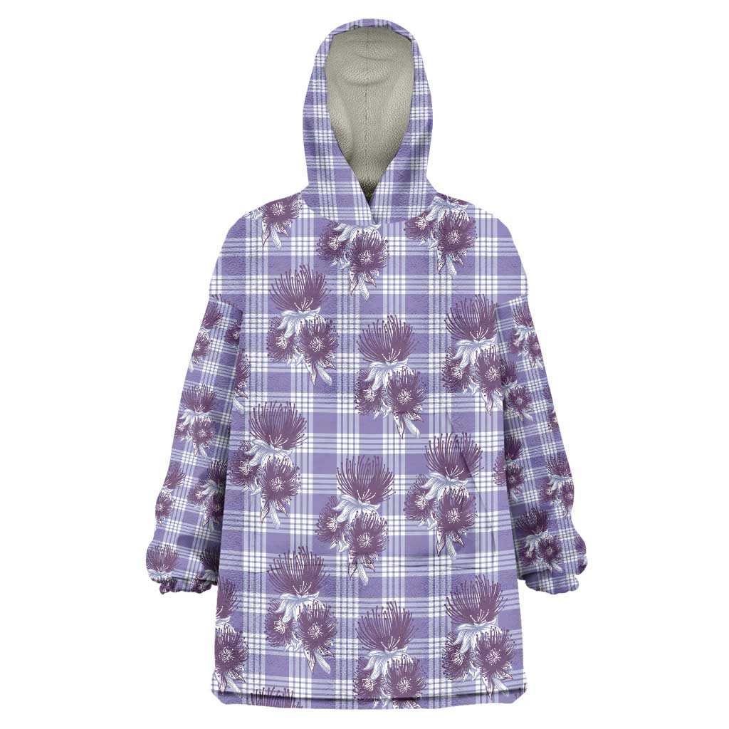 Purple Palaka Hawaii Wearable Blanket Hoodie Hawaiian Lehua Blossoms LT05 One Size Purple - Polynesian Pride