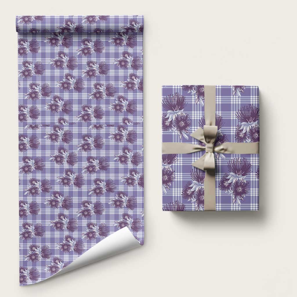 Purple Palaka Hawaii Wrapping Paper Hawaiian Lehua Blossoms