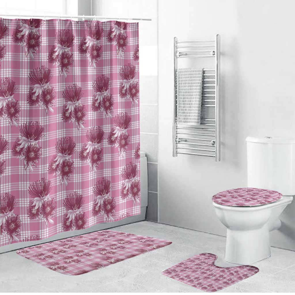 Pink Palaka Hawaii Bathroom Set Hawaiian Lehua Blossoms